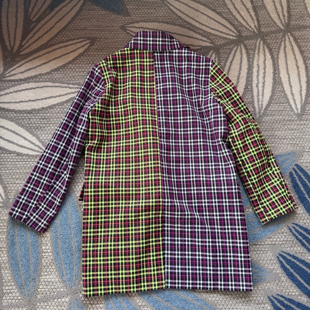 ASOS Women’s Neon Pink/Yellow Plaid Checkered Trench Double Breasted Blazer Sz 4 - Picture 2 of 5